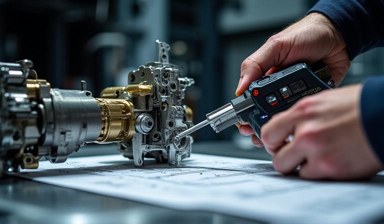 精密な車両検査の様子