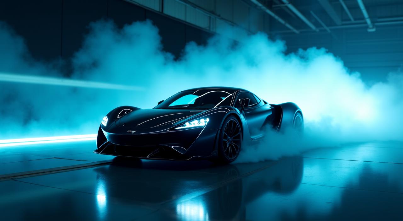 風洞実験、または高速走行中のスポーツカーのシルエット