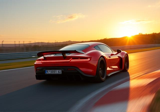 サーキットを走るカスタマイズされたポルシェの動的な写真